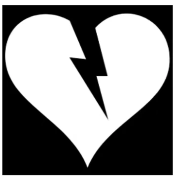 Original Love Calculator artwork: a white broken heart on a black background
